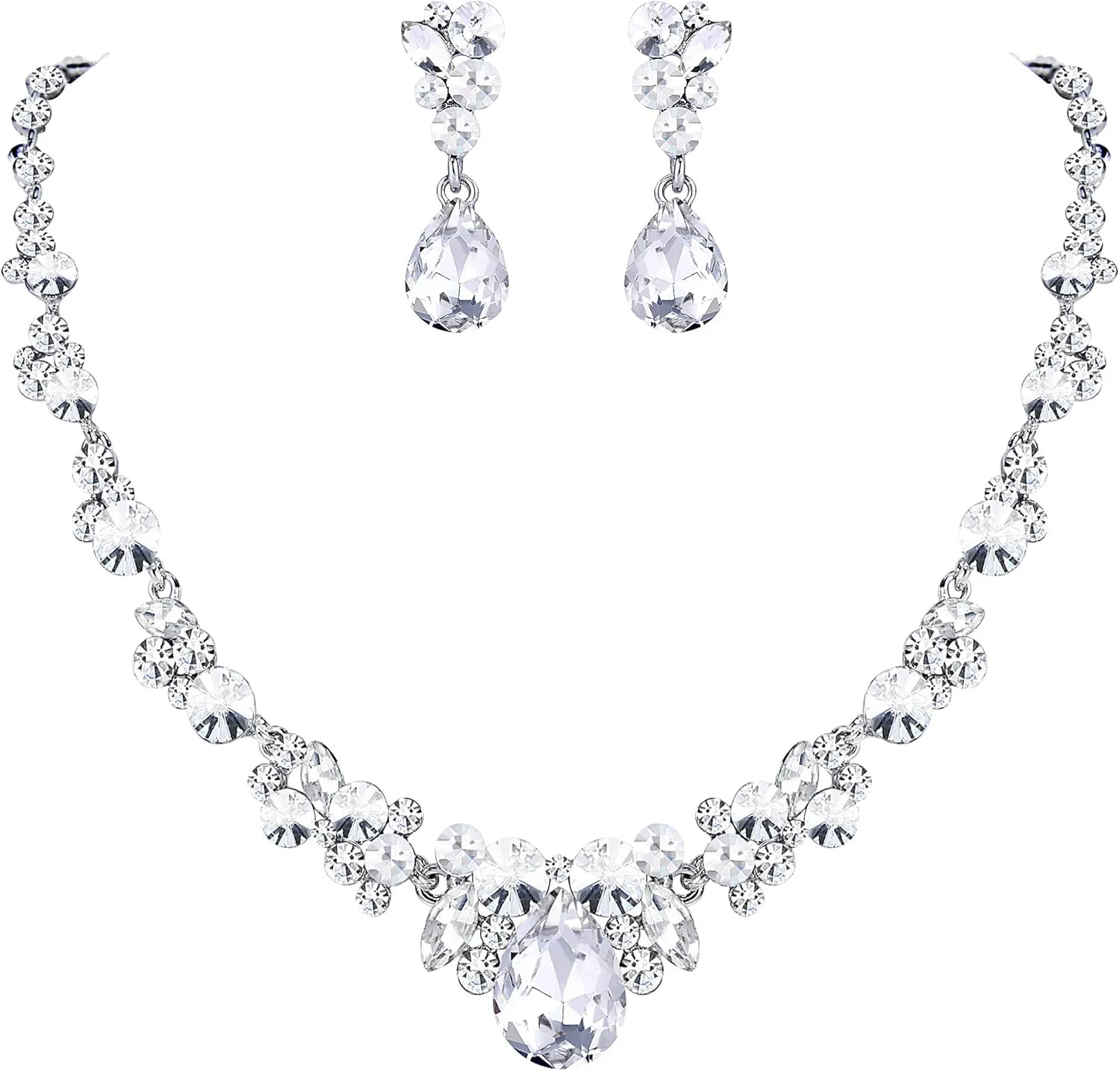 EVER FAITH Rhinestone Crystal Elegant Bridal Floral Teardrop Necklace Earrings Set
