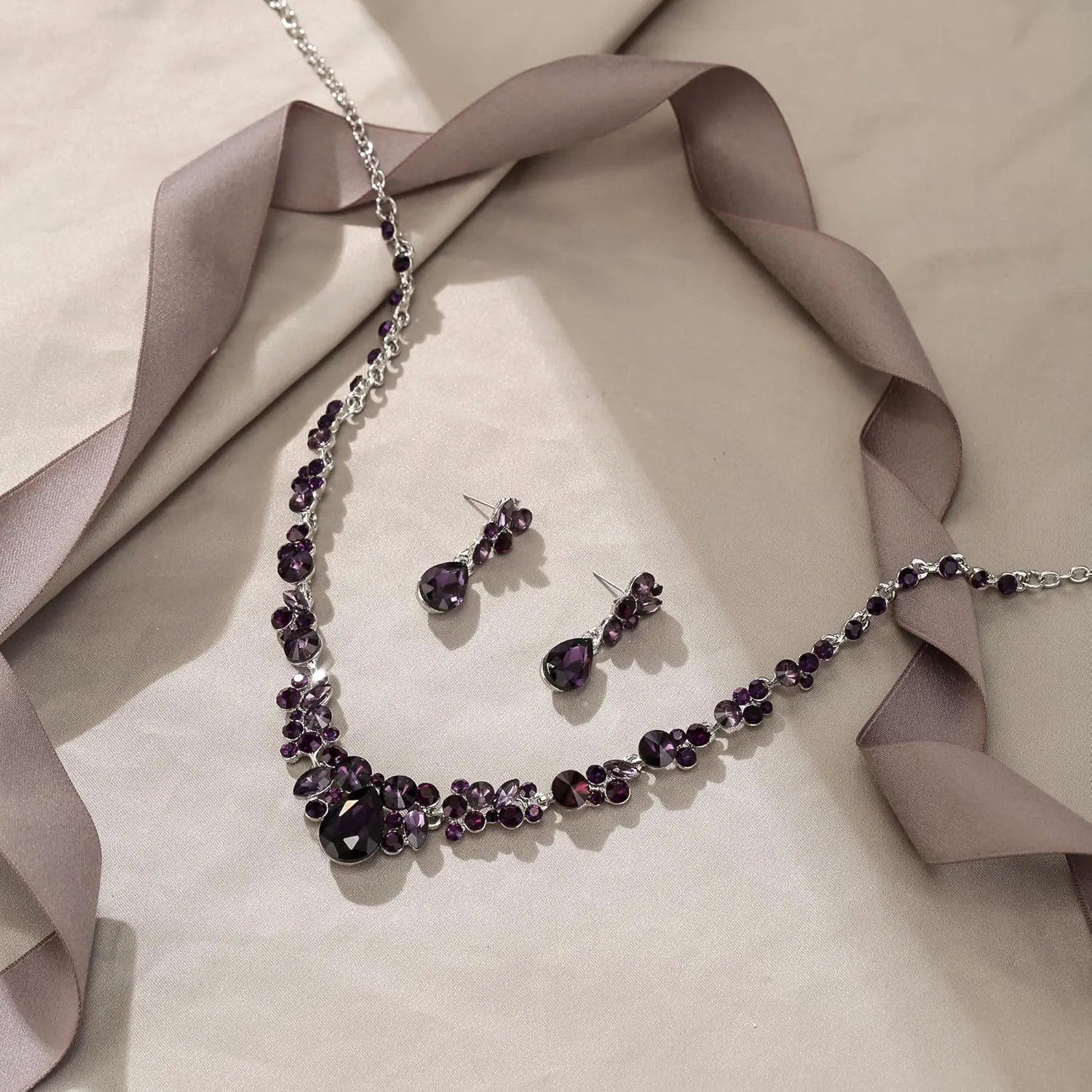 EVER FAITH Rhinestone Crystal Elegant Bridal Floral Teardrop Necklace Earrings Set