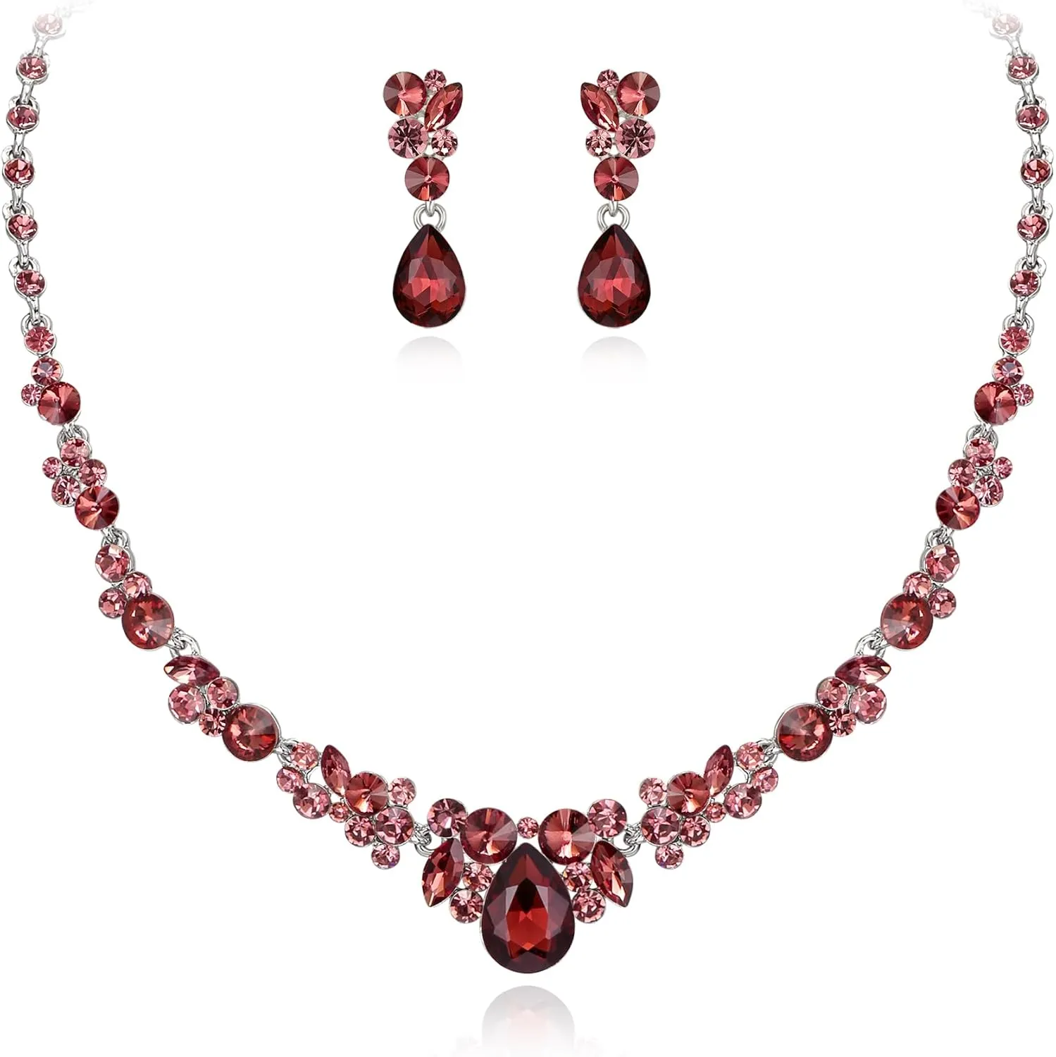EVER FAITH Rhinestone Crystal Elegant Bridal Floral Teardrop Necklace Earrings Set