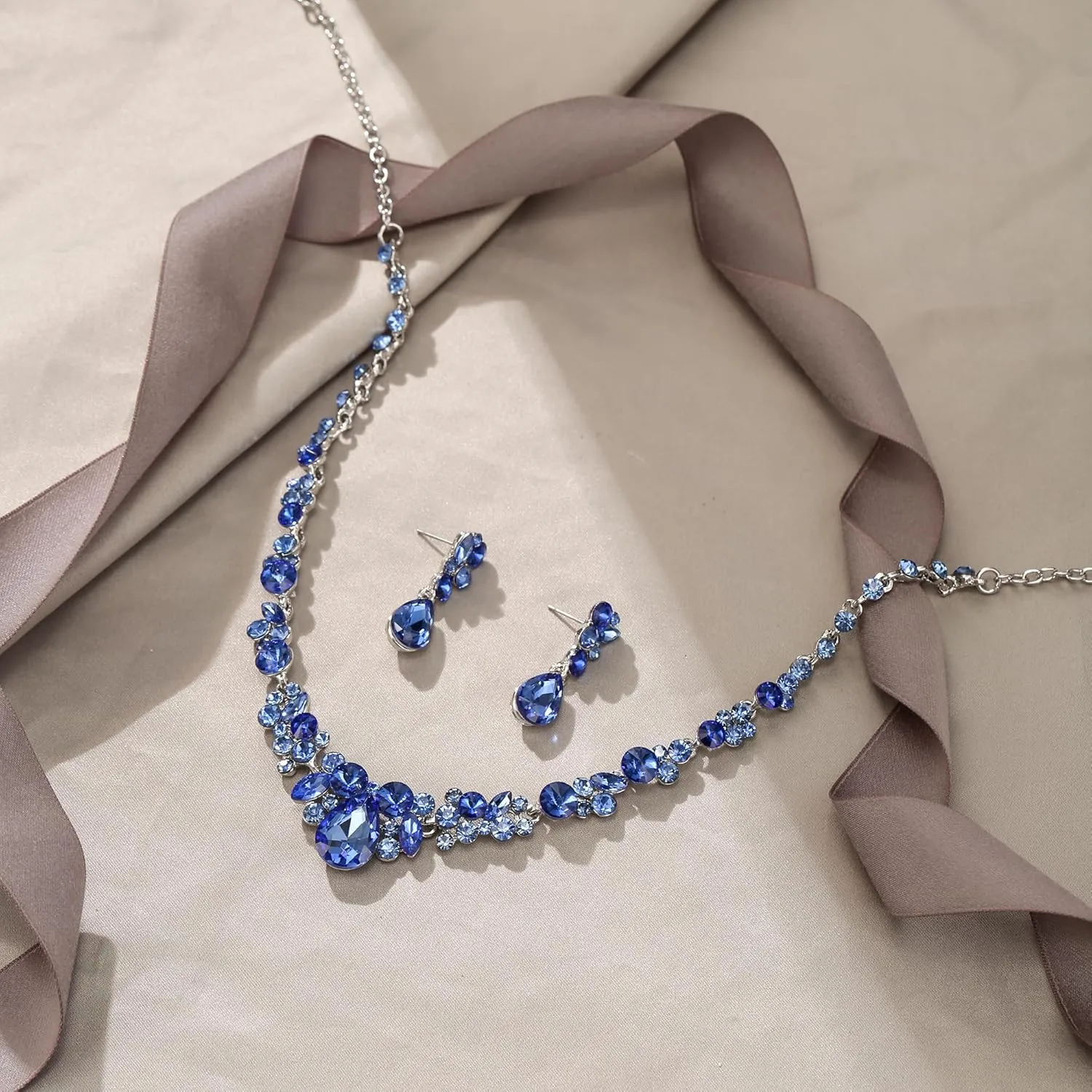 EVER FAITH Rhinestone Crystal Elegant Bridal Floral Teardrop Necklace Earrings Set
