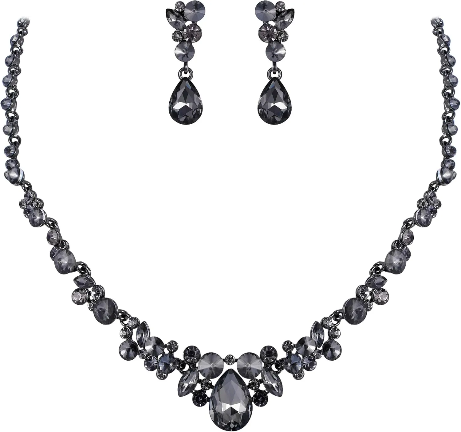 EVER FAITH Rhinestone Crystal Elegant Bridal Floral Teardrop Necklace Earrings Set