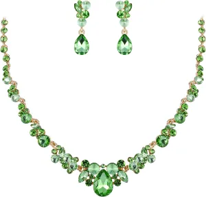 EVER FAITH Rhinestone Crystal Elegant Bridal Floral Teardrop Necklace Earrings Set
