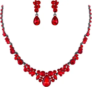 EVER FAITH Rhinestone Crystal Elegant Bridal Floral Teardrop Necklace Earrings Set