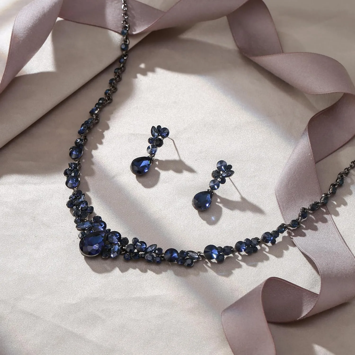 EVER FAITH Rhinestone Crystal Elegant Bridal Floral Teardrop Necklace Earrings Set