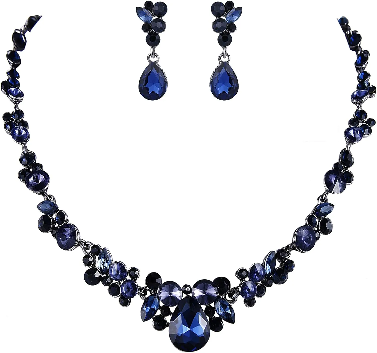 EVER FAITH Rhinestone Crystal Elegant Bridal Floral Teardrop Necklace Earrings Set