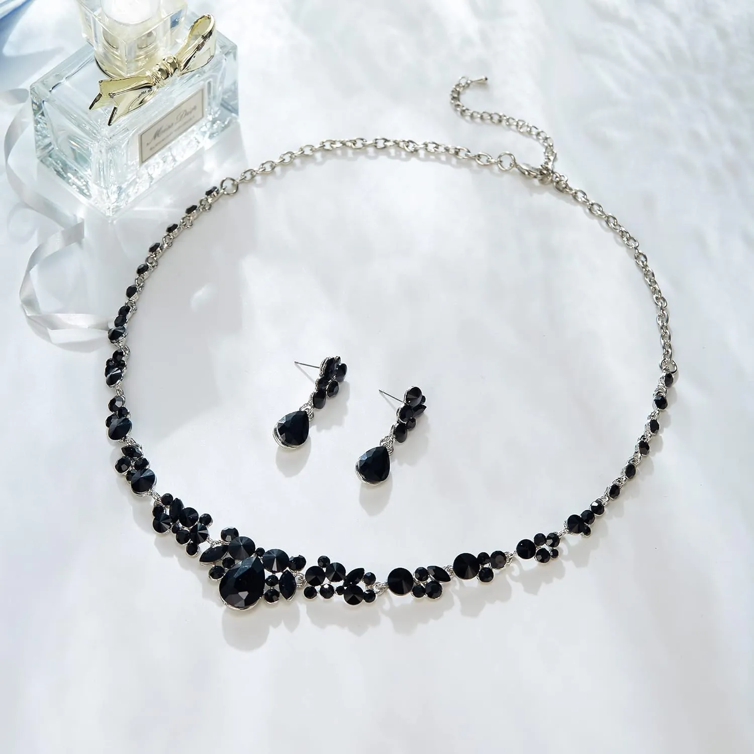 EVER FAITH Rhinestone Crystal Elegant Bridal Floral Teardrop Necklace Earrings Set