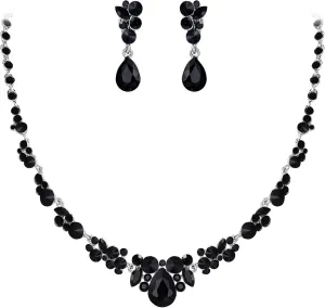 EVER FAITH Rhinestone Crystal Elegant Bridal Floral Teardrop Necklace Earrings Set