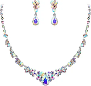 EVER FAITH Rhinestone Crystal Elegant Bridal Floral Teardrop Necklace Earrings Set