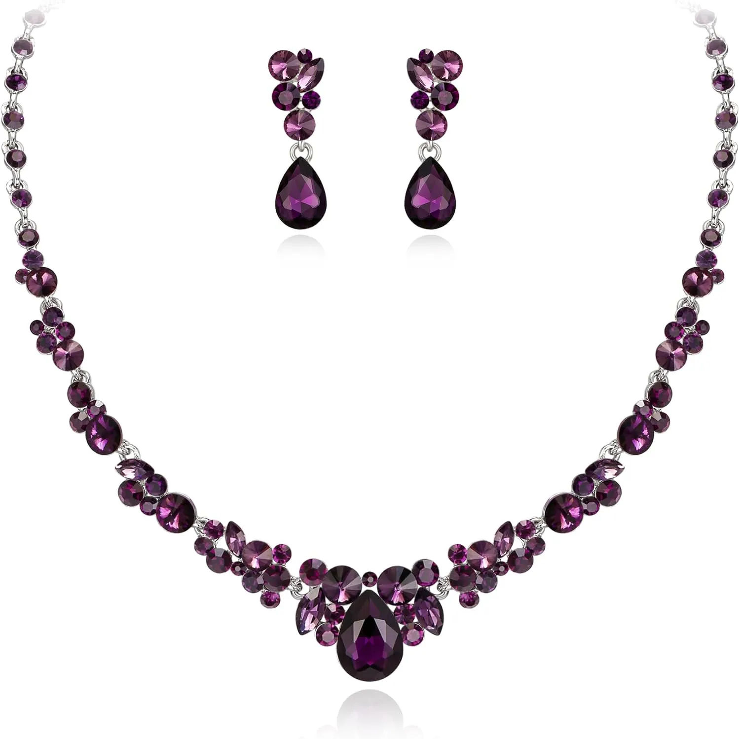 EVER FAITH Rhinestone Crystal Elegant Bridal Floral Teardrop Necklace Earrings Set