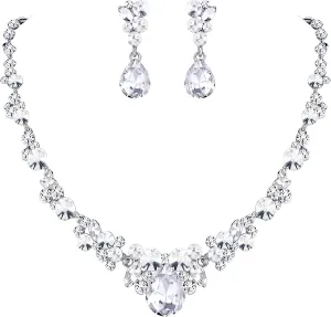 EVER FAITH Rhinestone Crystal Elegant Bridal Floral Teardrop Necklace Earrings Set
