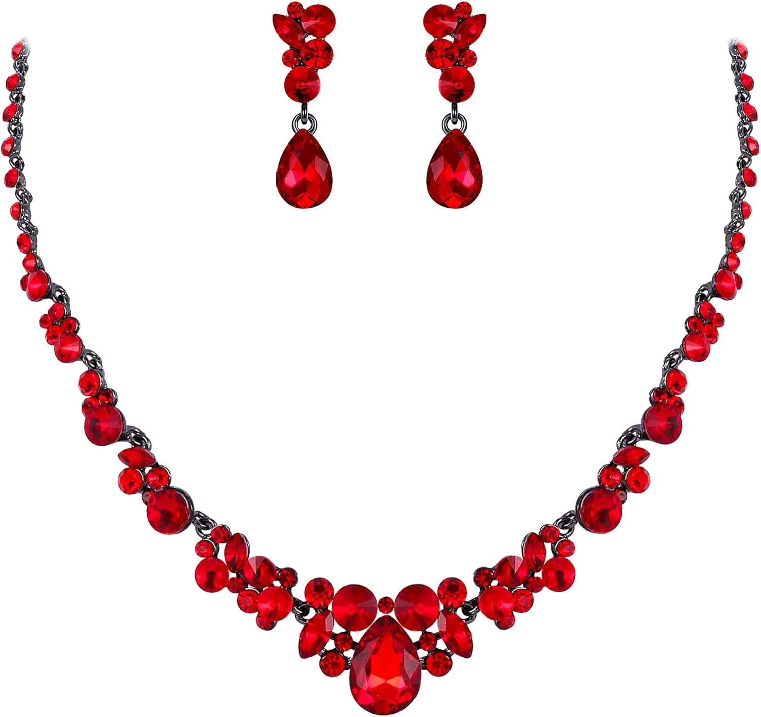 EVER FAITH Rhinestone Crystal Elegant Bridal Floral Teardrop Necklace Earrings Set