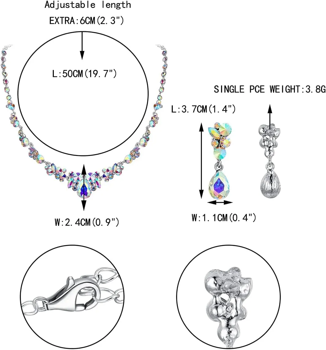 EVER FAITH Rhinestone Crystal Elegant Bridal Floral Teardrop Necklace Earrings Set