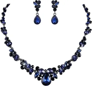 EVER FAITH Rhinestone Crystal Elegant Bridal Floral Teardrop Necklace Earrings Set