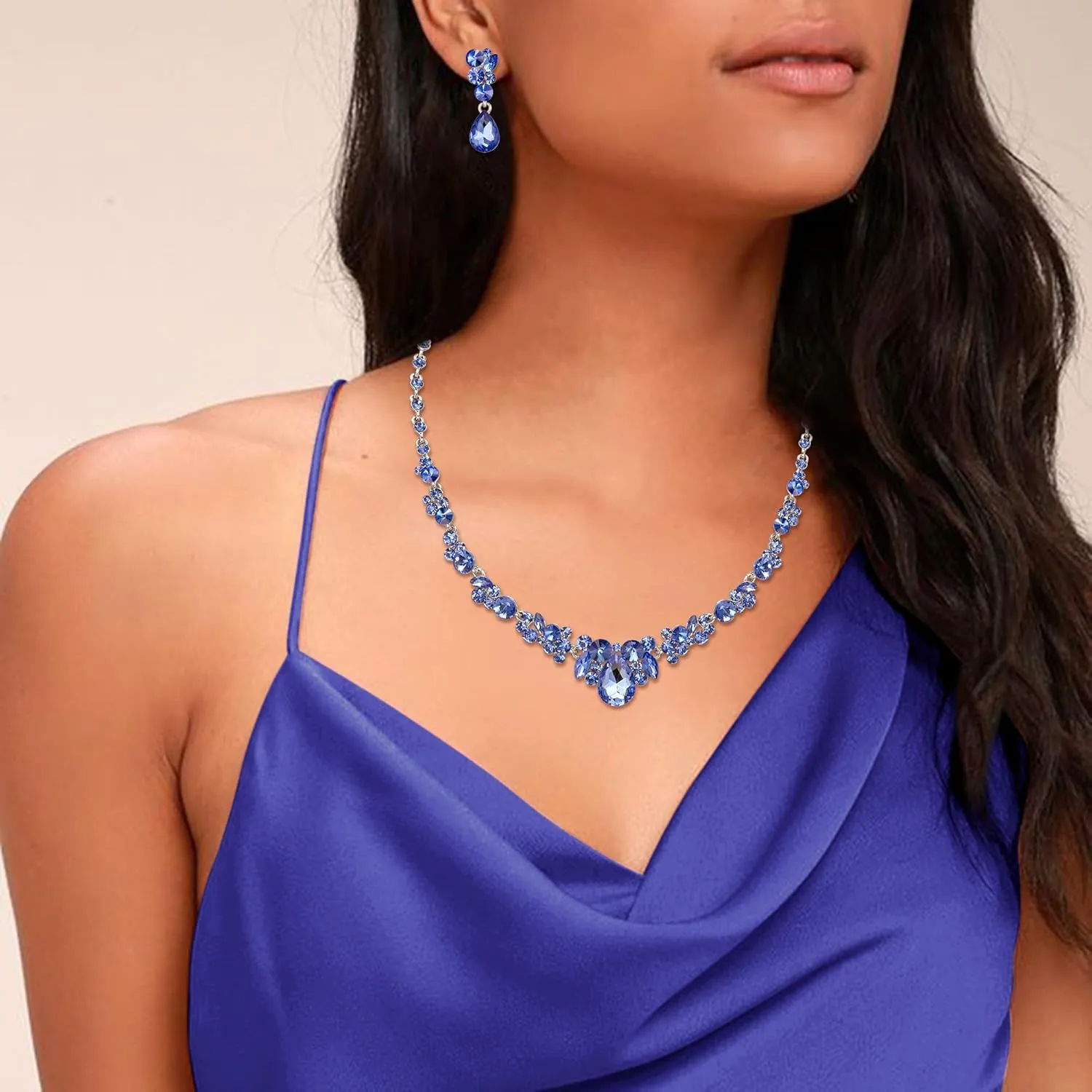 EVER FAITH Rhinestone Crystal Elegant Bridal Floral Teardrop Necklace Earrings Set