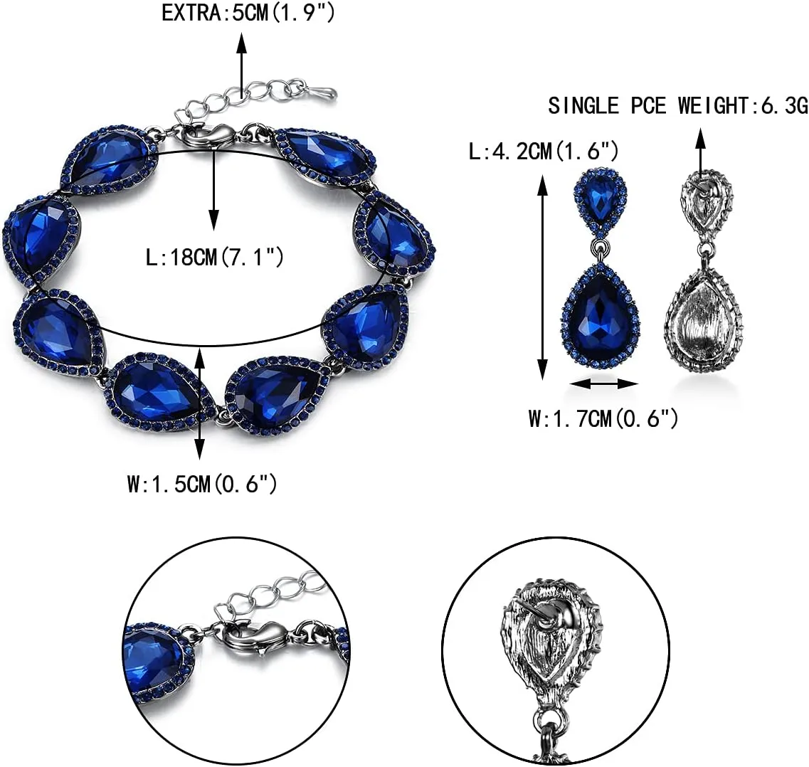 EVER FAITH Sparkly Crystal Elegant Bridal Prom Pear Shaped Drop Pierced Earrings Bracelet Set