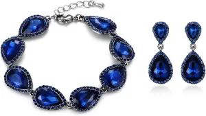 EVER FAITH Sparkly Crystal Elegant Bridal Prom Pear Shaped Drop Pierced Earrings Bracelet Set
