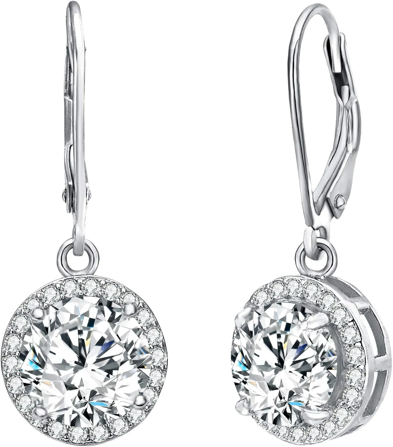 EVER FAITH Women's 925 Sterling Silver Elegant Round CZ Prong Setting Dangle Earrings
