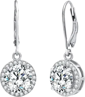 EVER FAITH Women's 925 Sterling Silver Elegant Round CZ Prong Setting Dangle Earrings