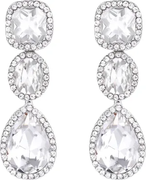 EVER FAITH Women's Austrian Crystal Elegant Bridal Square Oval-cut Teardrop Dangle Pierced Earrings