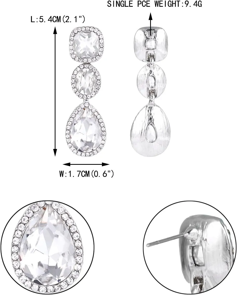 EVER FAITH Women's Austrian Crystal Elegant Bridal Square Oval-cut Teardrop Dangle Pierced Earrings