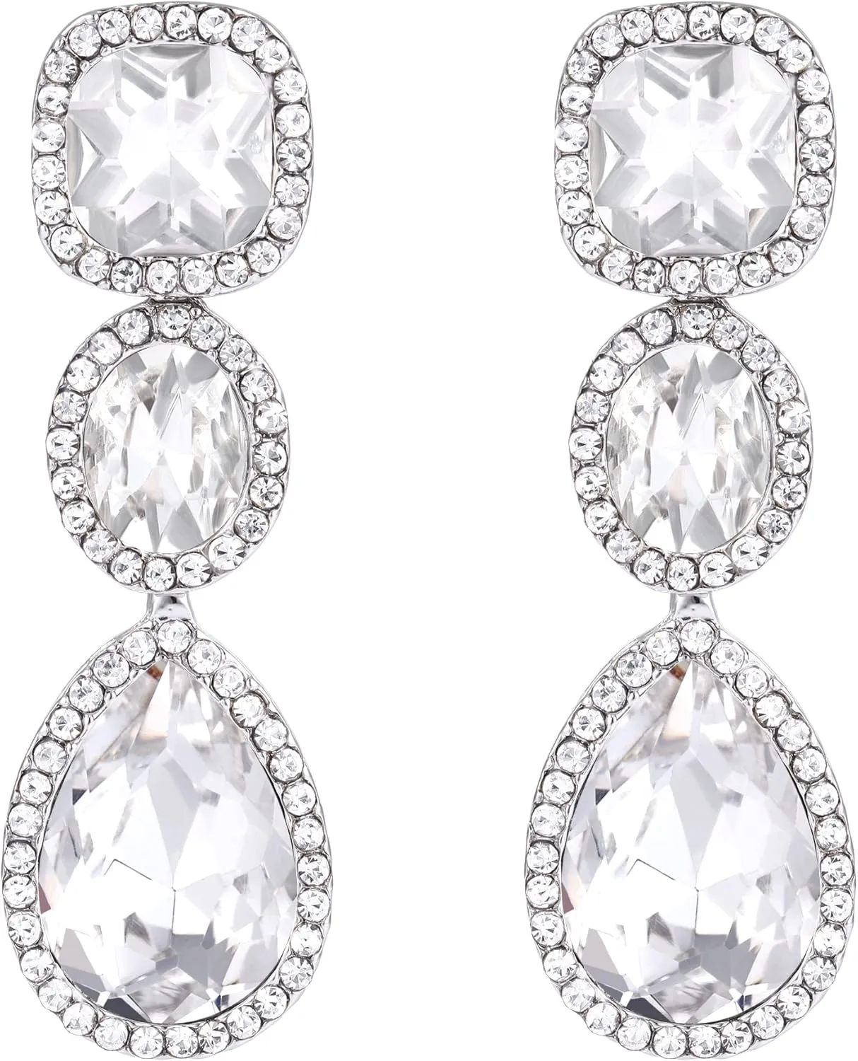 EVER FAITH Women's Austrian Crystal Elegant Bridal Square Oval-cut Teardrop Dangle Pierced Earrings