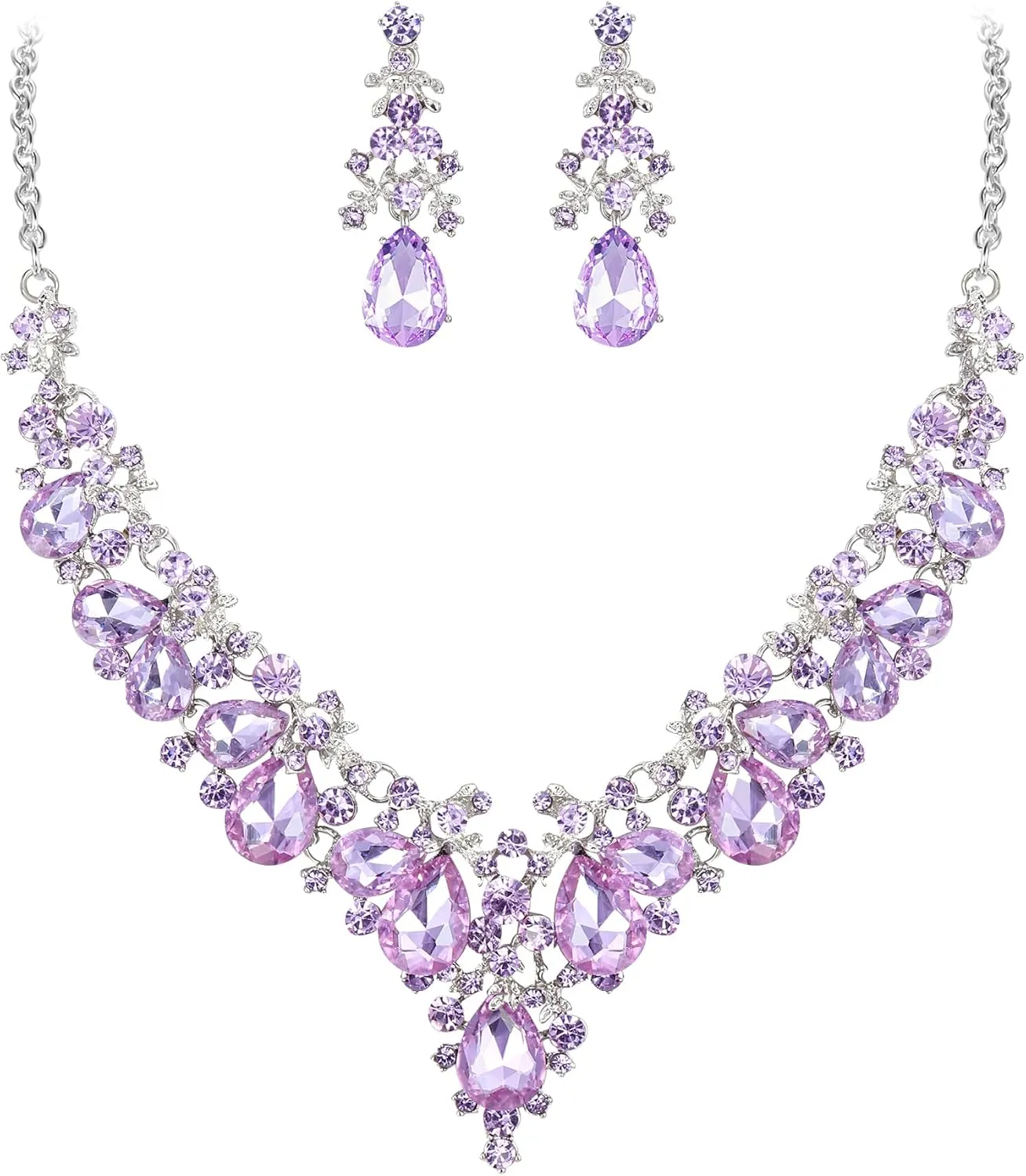 EVER FAITH Women's Crystal Elegant Bridal Floral Cluster Teardrop Statement Necklace Earrings Set