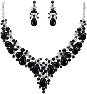 EVER FAITH Women's Crystal Elegant Bridal Floral Cluster Teardrop Statement Necklace Earrings Set