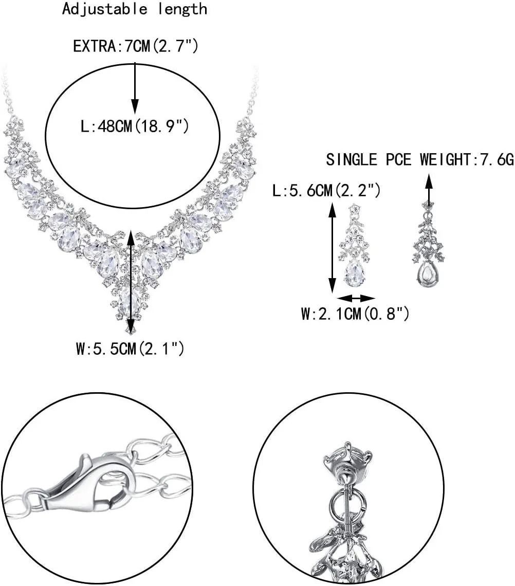 EVER FAITH Women's Crystal Elegant Bridal Floral Cluster Teardrop Statement Necklace Earrings Set