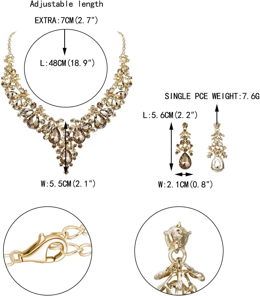 EVER FAITH Women's Crystal Elegant Bridal Floral Cluster Teardrop Statement Necklace Earrings Set