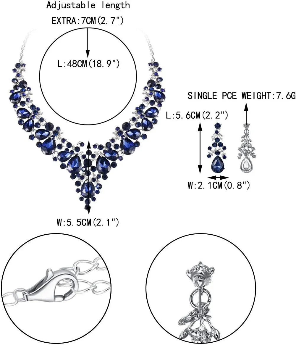 EVER FAITH Women's Crystal Elegant Bridal Floral Cluster Teardrop Statement Necklace Earrings Set