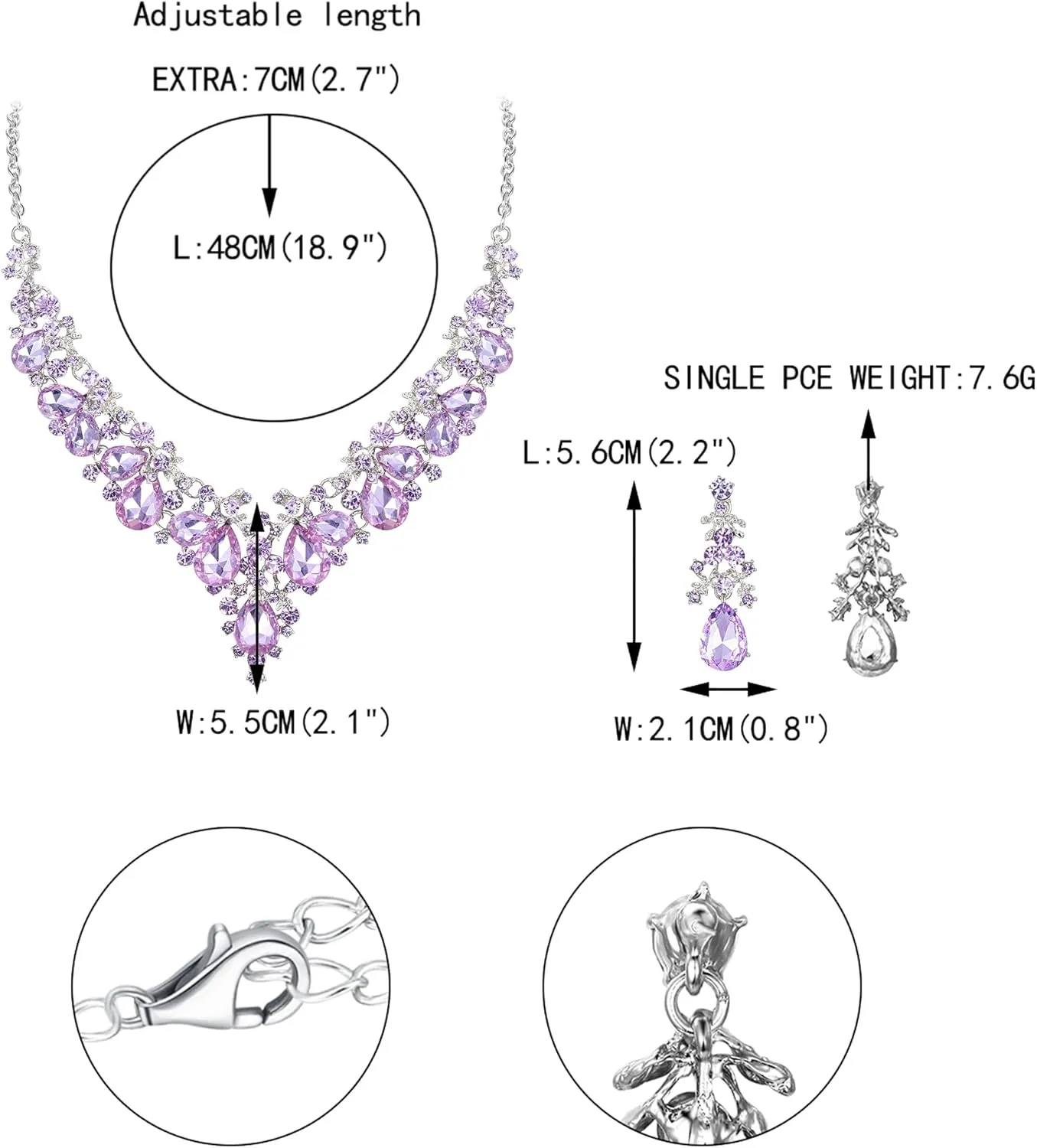EVER FAITH Women's Crystal Elegant Bridal Floral Cluster Teardrop Statement Necklace Earrings Set