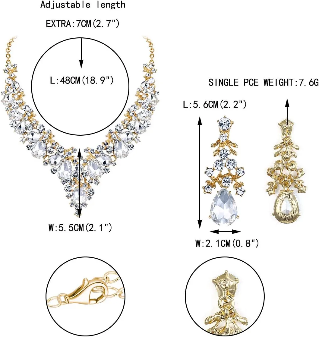 EVER FAITH Women's Crystal Elegant Bridal Floral Cluster Teardrop Statement Necklace Earrings Set