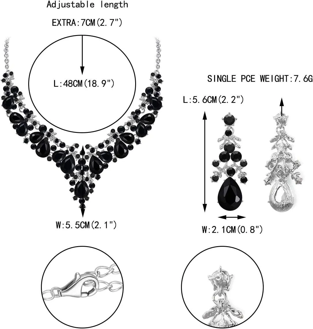 EVER FAITH Women's Crystal Elegant Bridal Floral Cluster Teardrop Statement Necklace Earrings Set