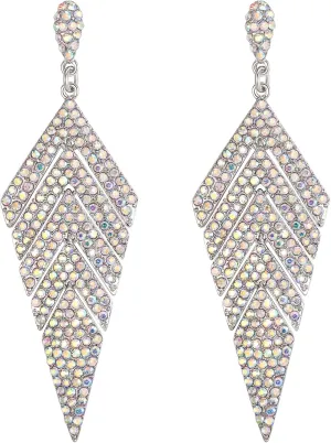 EVER FAITH Women's Crystal Elegant Vintage Banquet Multi-layered Rhombus Dangle Pierced Earrings