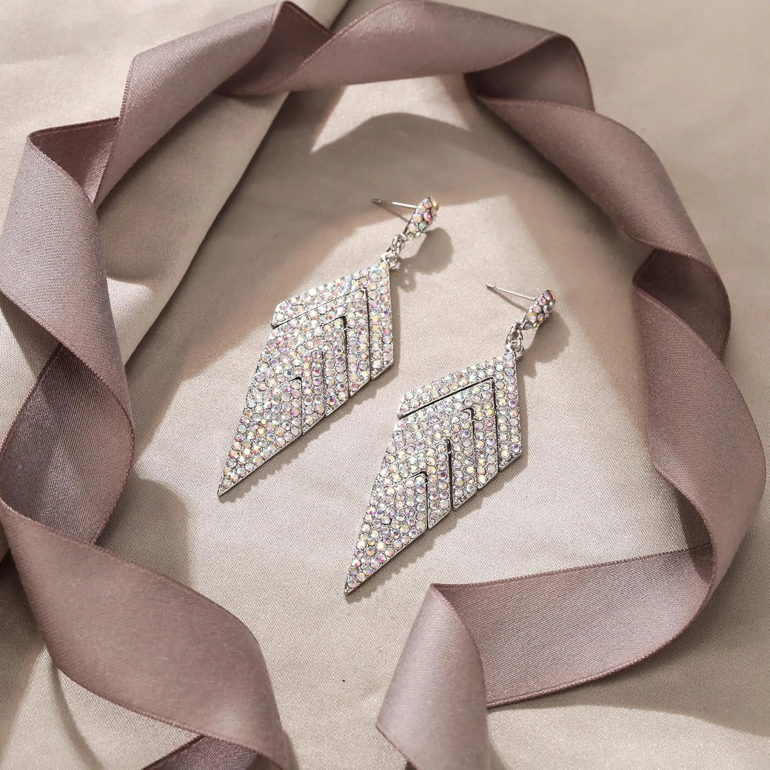 EVER FAITH Women's Crystal Elegant Vintage Banquet Multi-layered Rhombus Dangle Pierced Earrings
