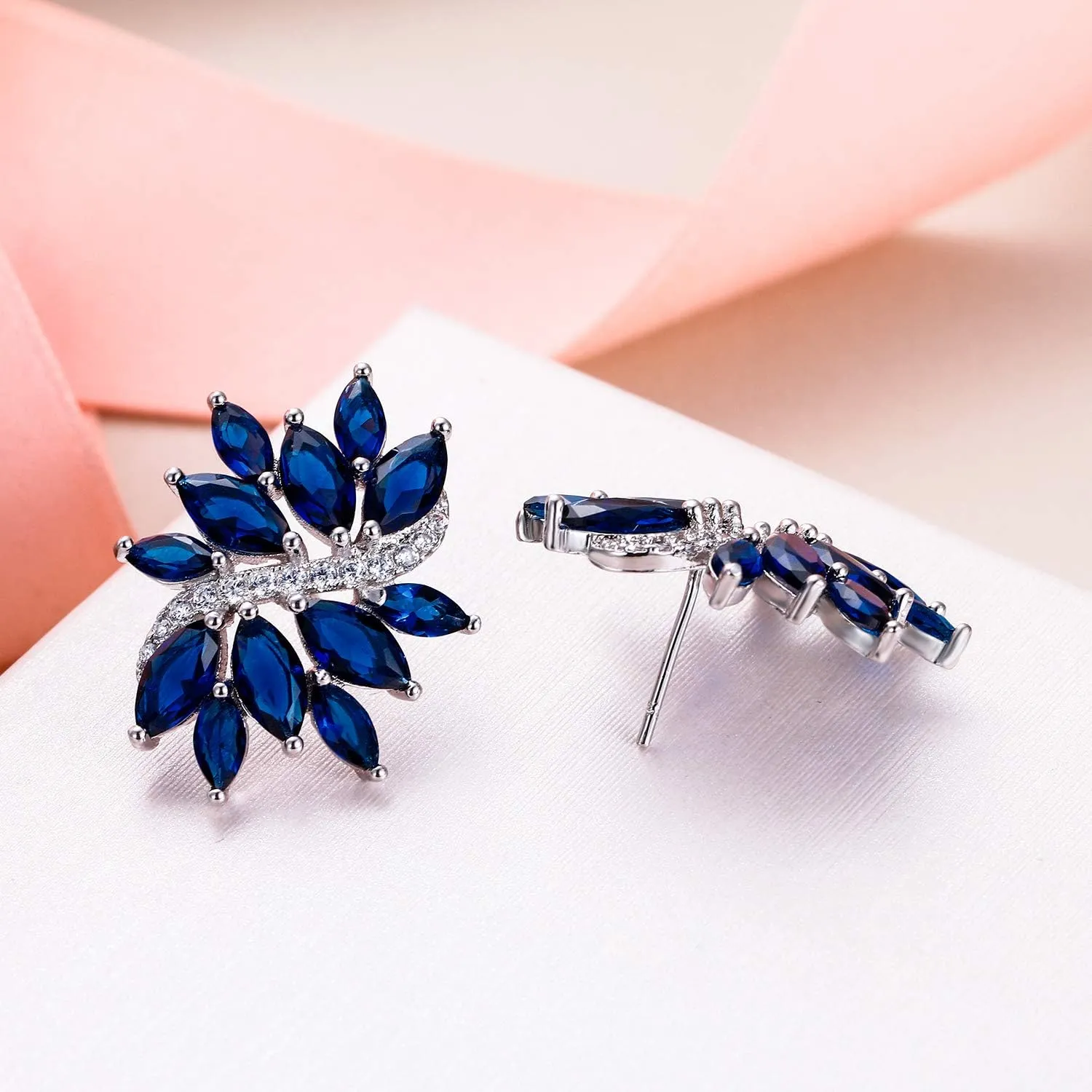 EVER FAITH Women's Cubic Zirconia Elegant Bridal Floral Leaf Pierced Stud Earrings