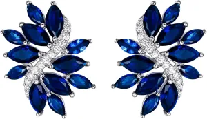 EVER FAITH Women's Cubic Zirconia Elegant Bridal Floral Leaf Pierced Stud Earrings