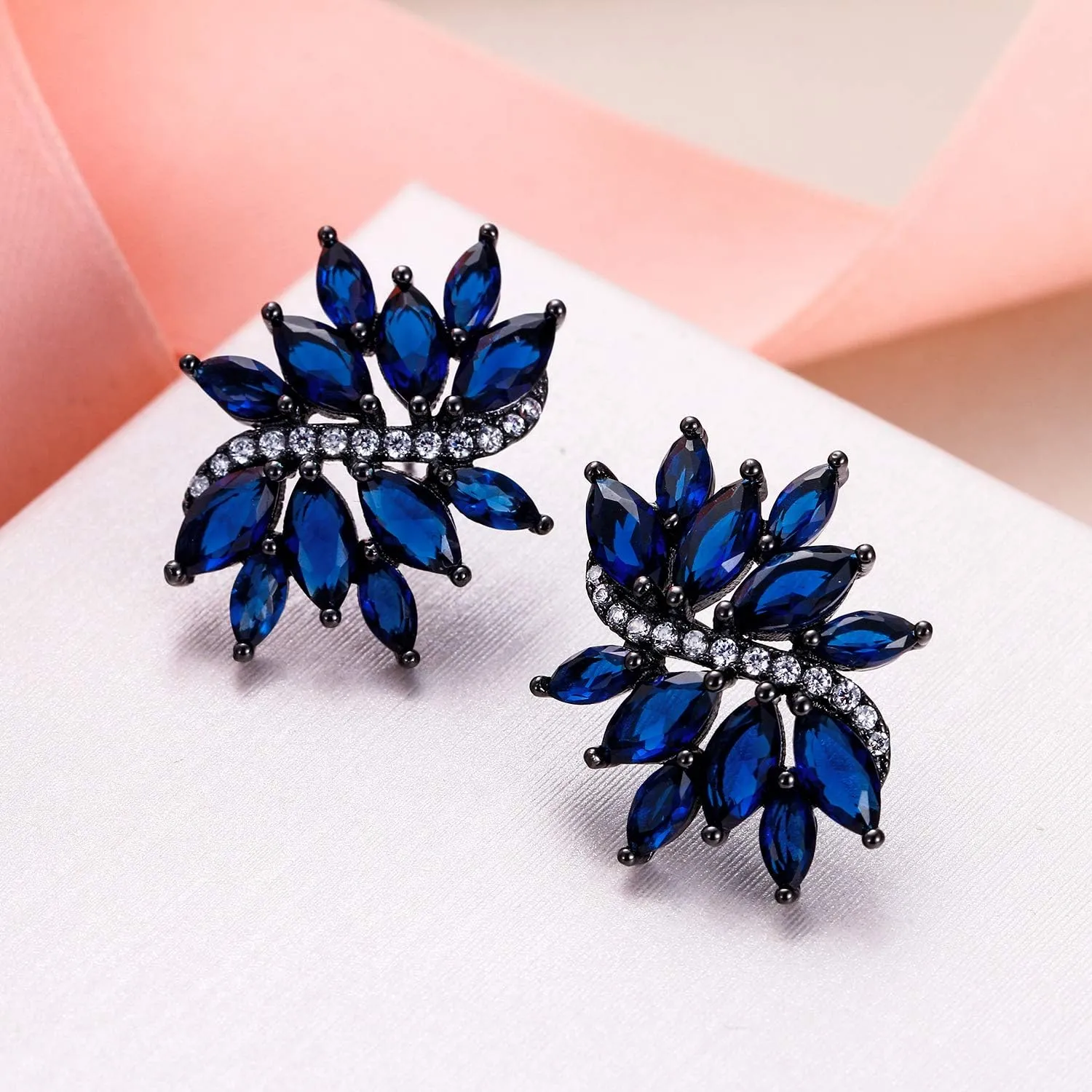EVER FAITH Women's Cubic Zirconia Elegant Bridal Floral Leaf Pierced Stud Earrings