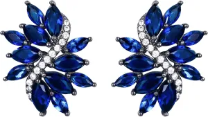 EVER FAITH Women's Cubic Zirconia Elegant Bridal Floral Leaf Pierced Stud Earrings