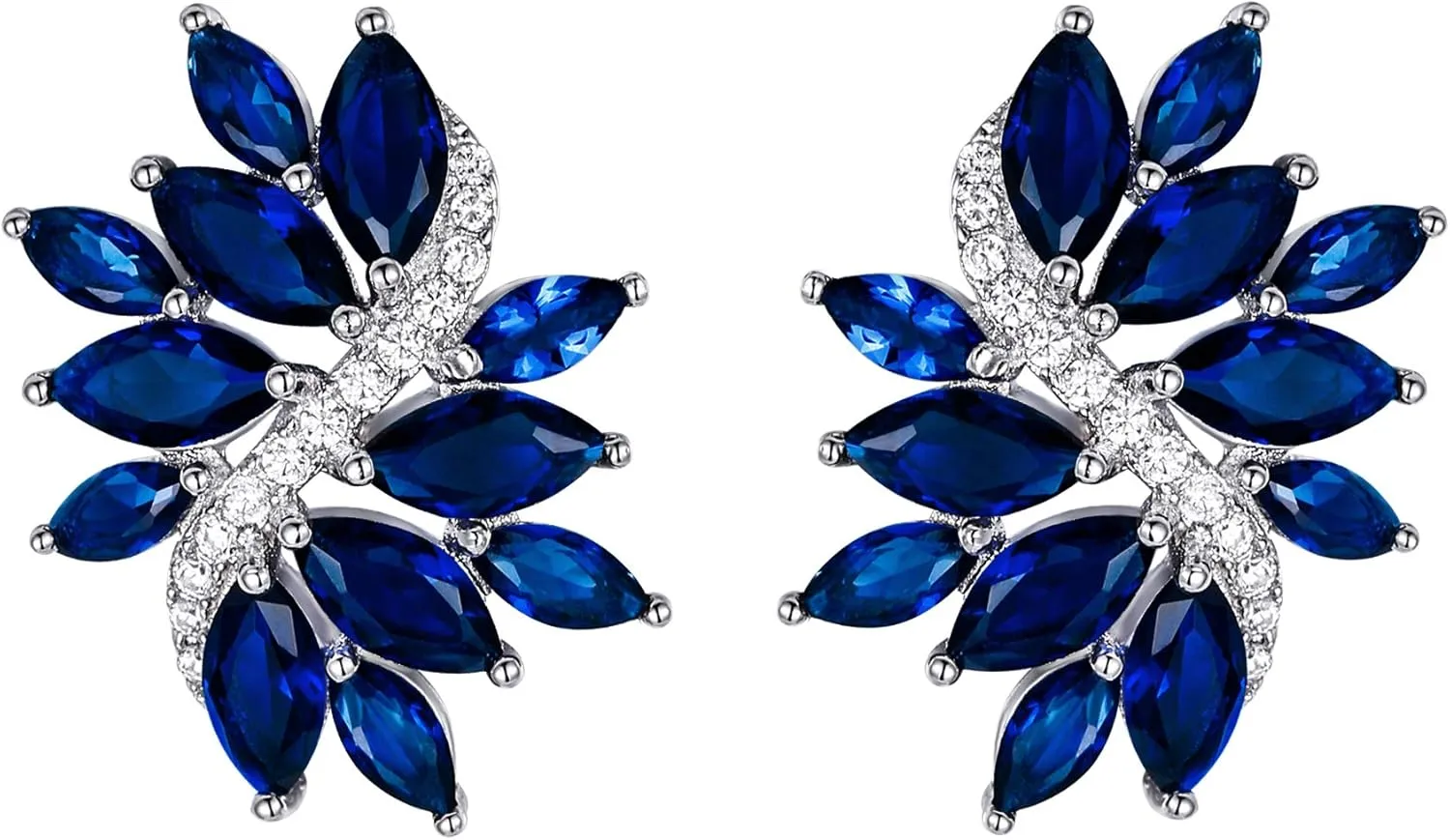 EVER FAITH Women's Cubic Zirconia Elegant Bridal Floral Leaf Pierced Stud Earrings