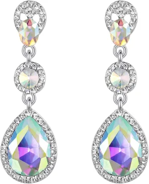 EVER FAITH Women's Oval Crystal Elegant Teardrop Dangle Pierced Earrings for Wedding, Banquet