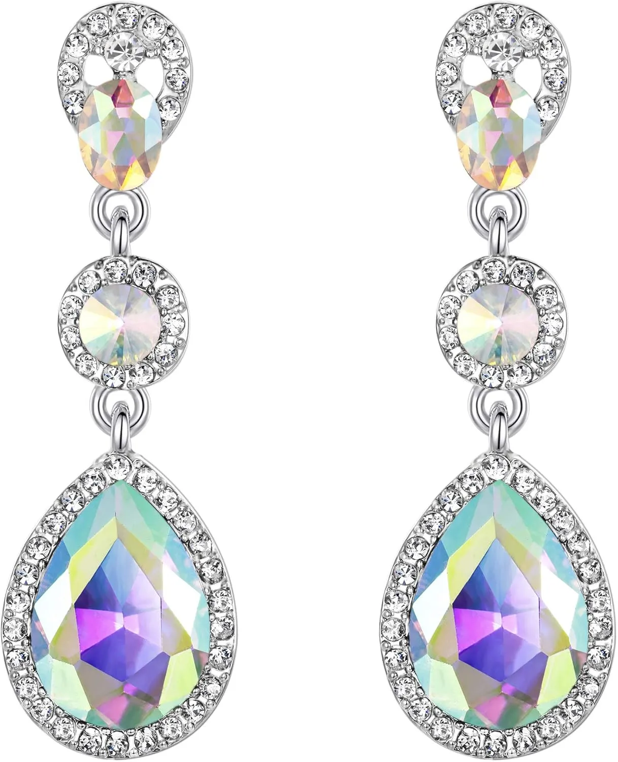 EVER FAITH Women's Oval Crystal Elegant Teardrop Dangle Pierced Earrings for Wedding, Banquet