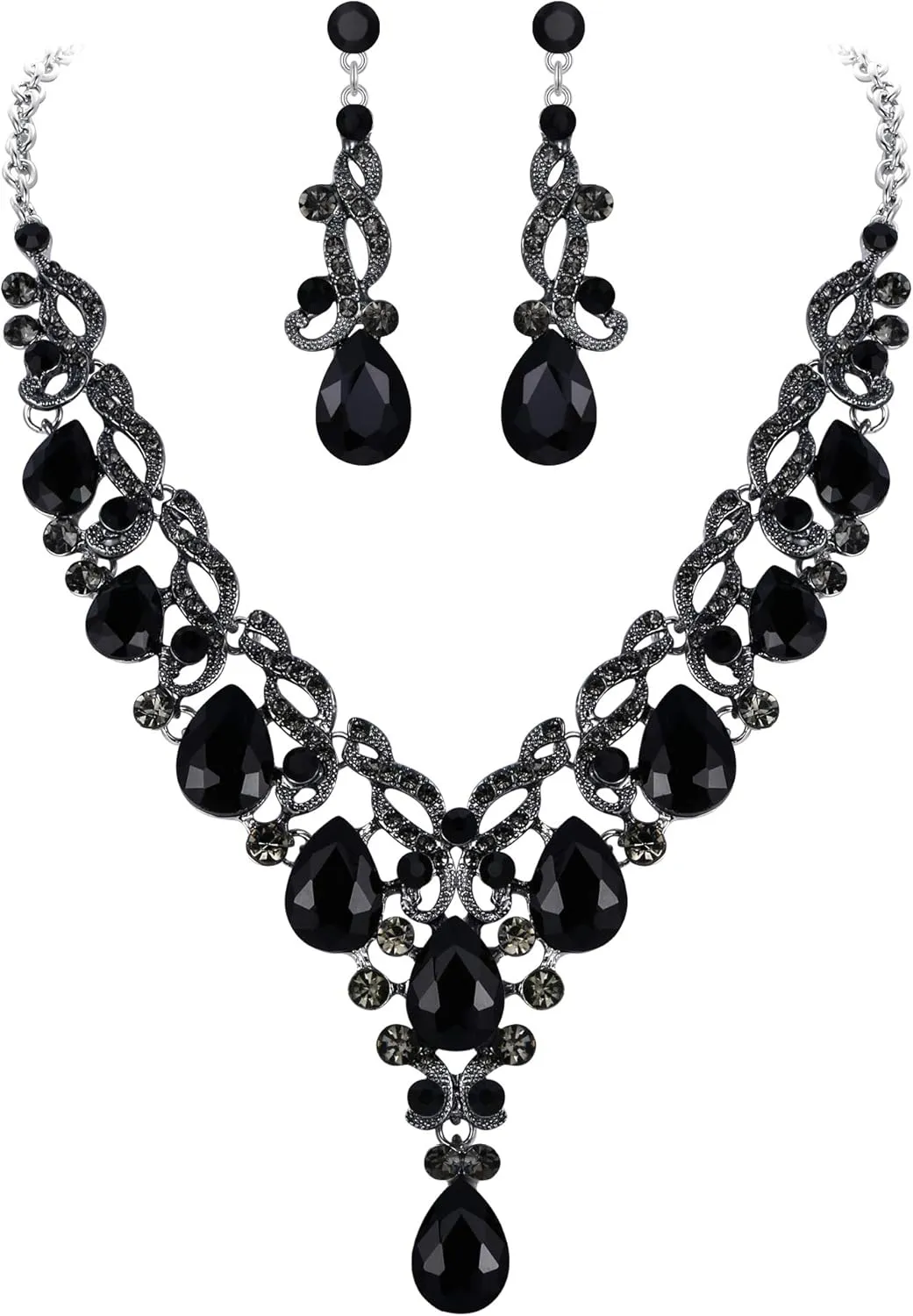 EVER FAITH Women's Rhinestone Crystal Elegant Bridal Wedding Floral Vine Teardrop Necklace Earrings Set