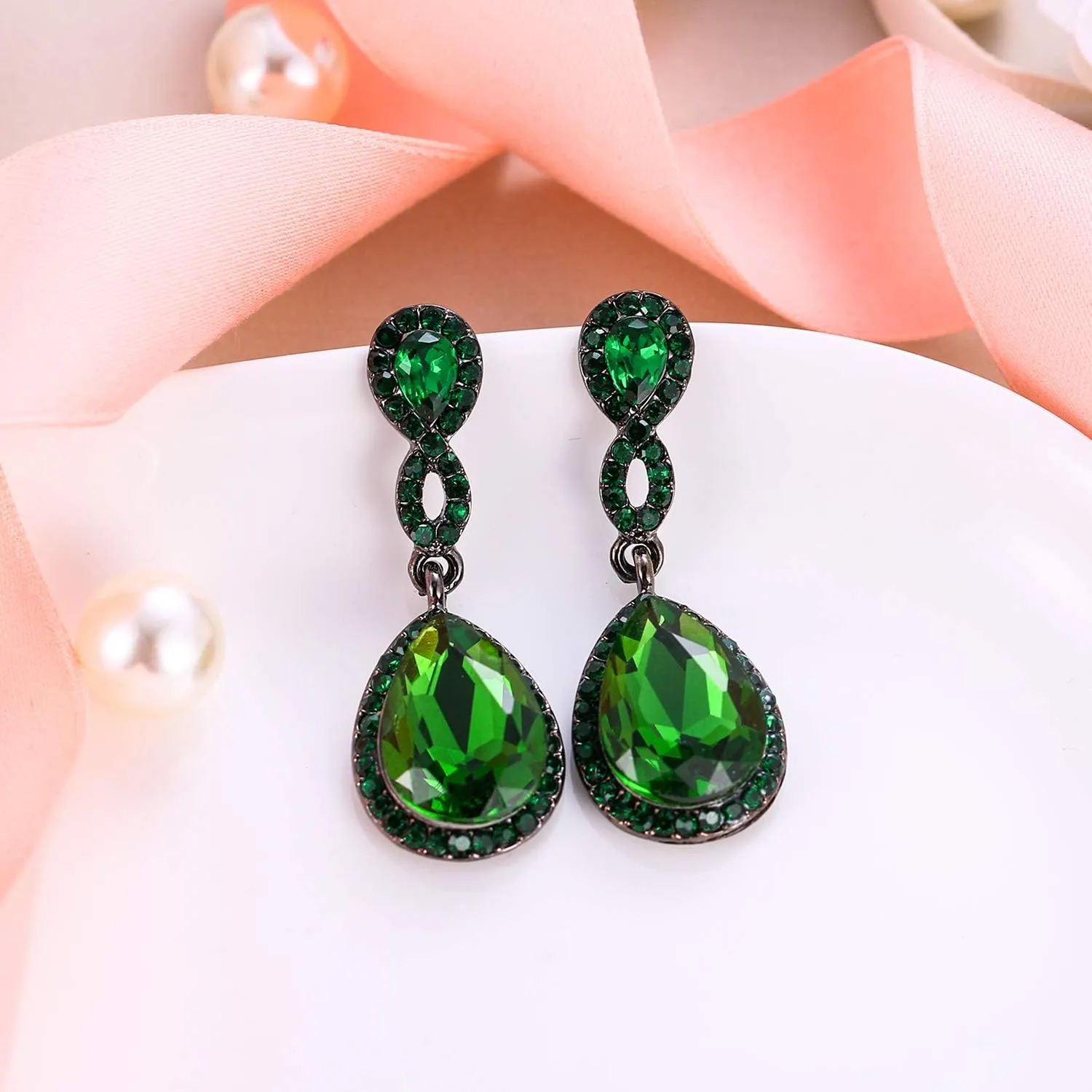 EVER FAITH Women's Rhinestone Crystal Elegant Wedding 8-Shaped Teardrop Pierced Dangle Earrings Clear