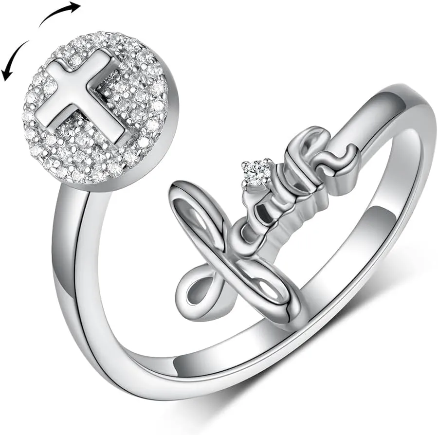 Faith Rings for Women 925 Sterling Silver Faith Cross Spinner Rings Christian Inspirational Jewelry Gifts for Women