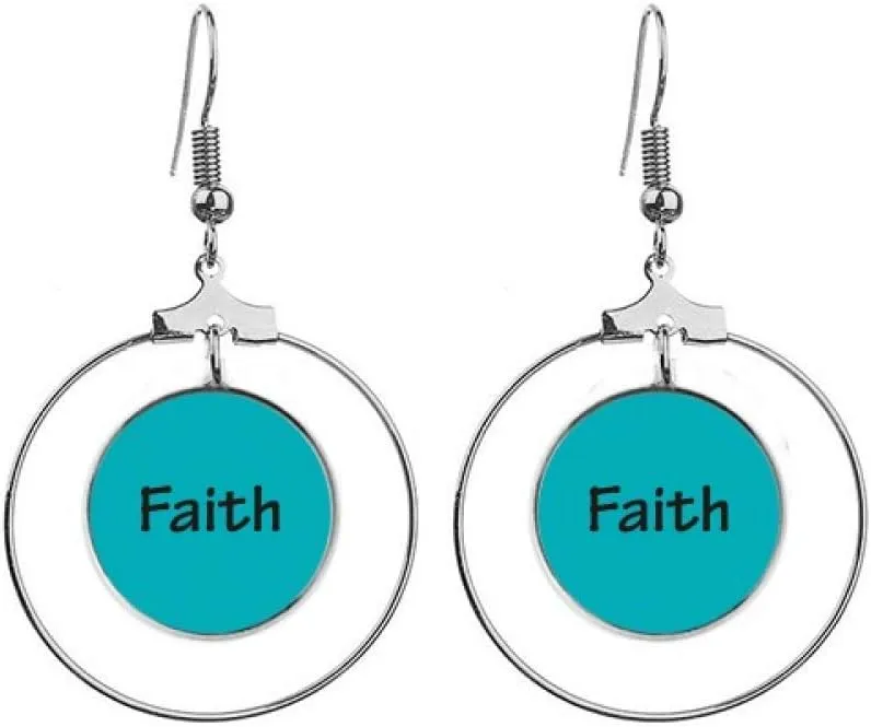 Faith Word Inspirational Quote Sayings Earrings Dangle Hoop Jewelry Drop Circle
