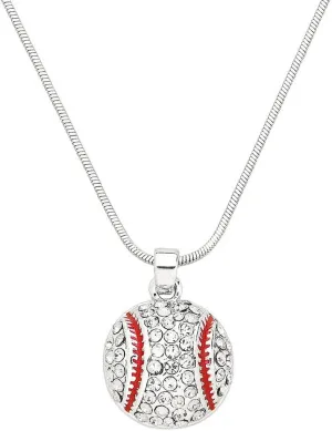 Falari Baseball and Sport Pendant Necklace Rhinestone Crystal Rhodium High Polished
