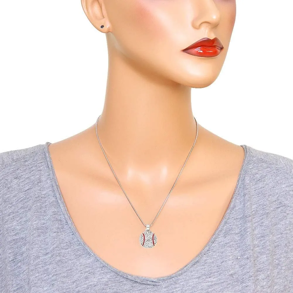 Falari Baseball and Sport Pendant Necklace Rhinestone Crystal Rhodium High Polished