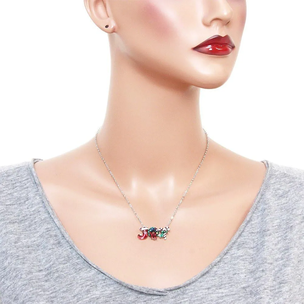Falari Christmas Theme Pendant Necklace Rhinestone Crystal Rhodium High Polished