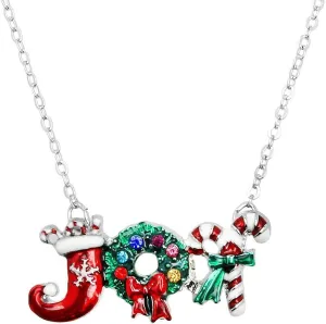 Falari Christmas Theme Pendant Necklace Rhinestone Crystal Rhodium High Polished